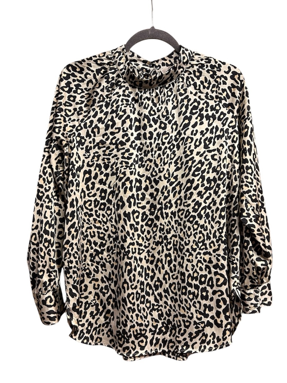 Loft Leopard Satin Long Sleeve Blouse
